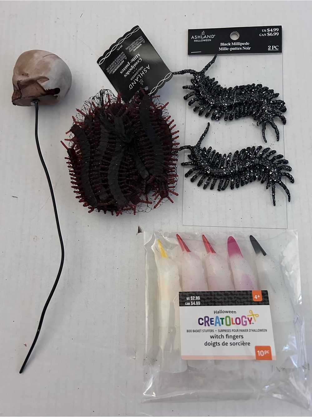 Halloween stuff: Witch Fingers, centipedes, millipedes & skull pick